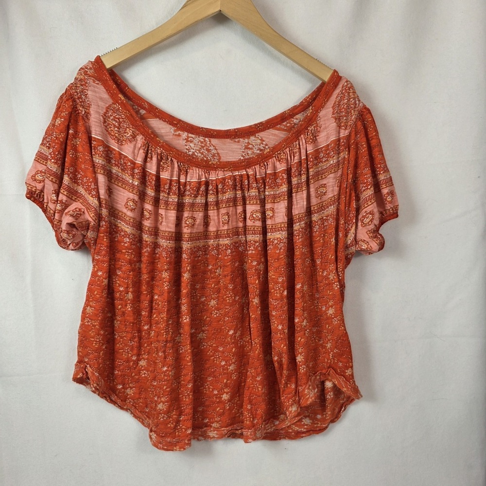Free People Women's shirt Paisley Puff Sleeve blouse Fruit Punch Combo XS